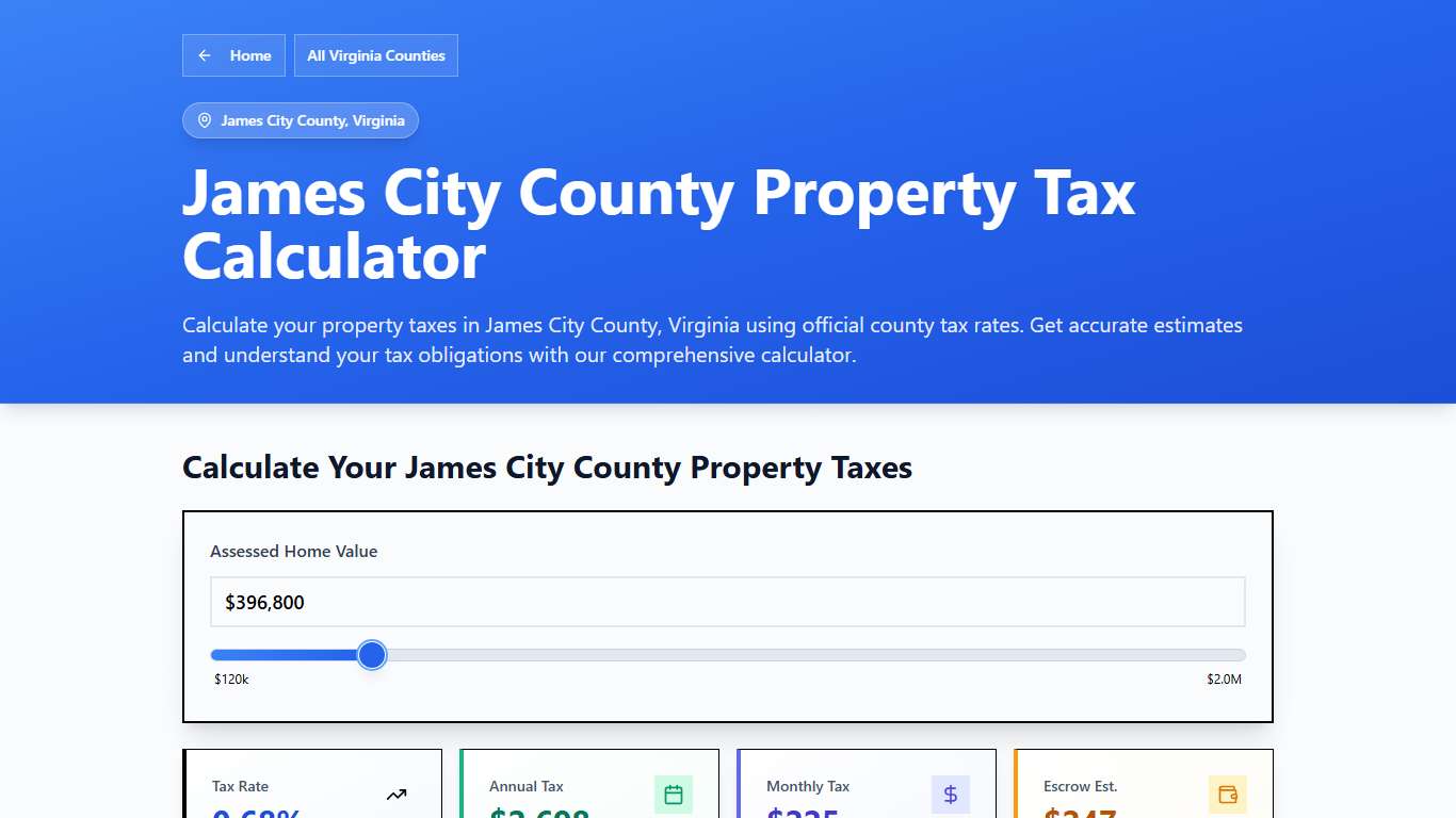 James City County, VA Property Tax Calculator 2025-2026