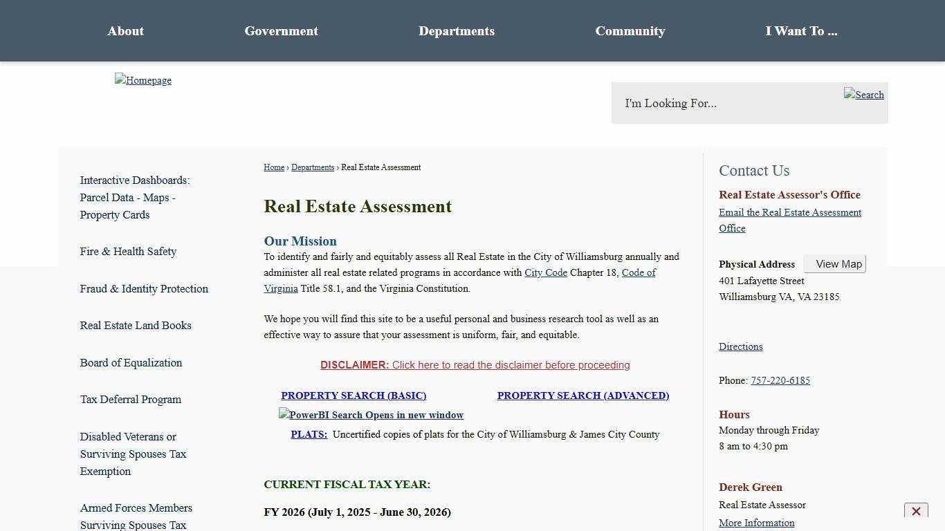 Real Estate Assessment Williamsburg, VA